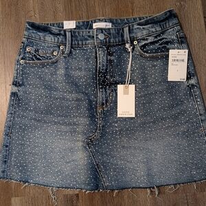 Good American Crystal Embellished Denim Mini Skirt, Size 8, NWT